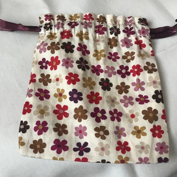 Brighton Ivory w/Colorful Rows of Flowers Jewelry Pouch w/Plum Logo Drawstring - Picture 5 of 5